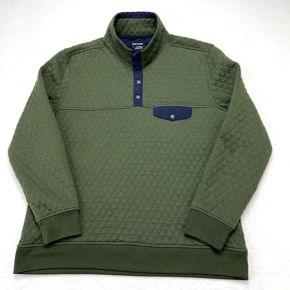 Untuckit Carufe Quilted 1/4 Snap Pullover Sweater Mens Size XL Extra Large Green